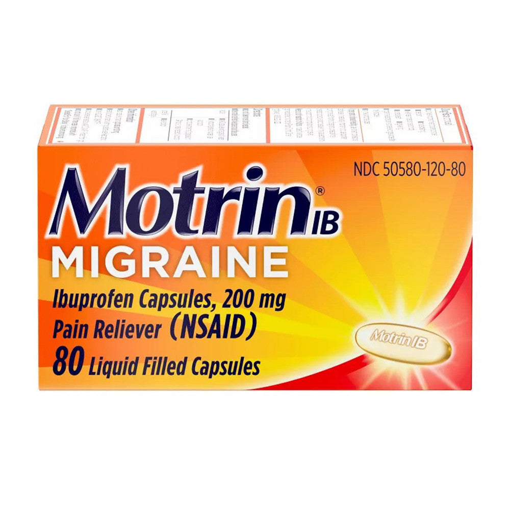 Motrin IB Migraine Ibuprofen 200 Mg Pain Reliever Capsules, 80 Ea